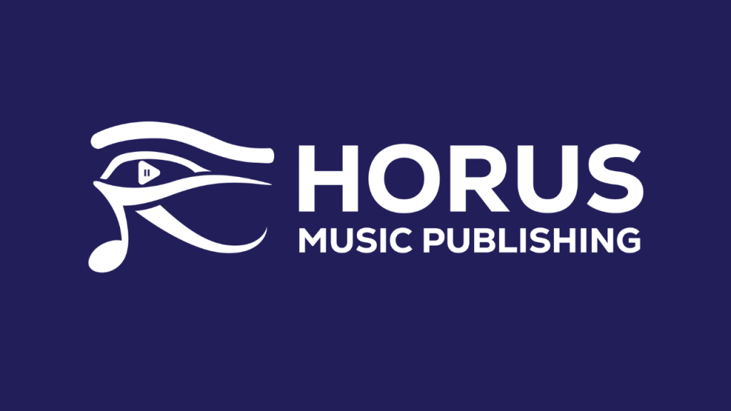 Horus Music Publishing Logo horizontal (white on Purple)