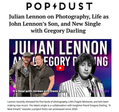 Digital PR success - Julian Lennon - Pop Dust
